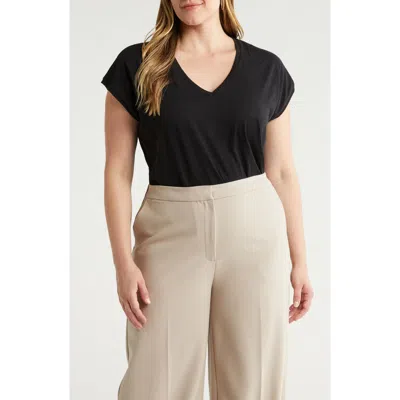 Nordstrom V-neck Pima Cotton Slub T-shirt In Black