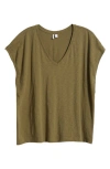 Nordstrom V-neck Pima Cotton Slub T-shirt In Olive Burnt