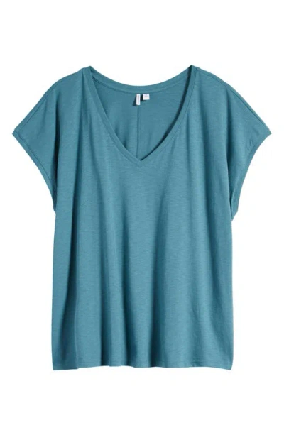 Nordstrom V-neck Pima Cotton Slub T-shirt In Teal Hydro