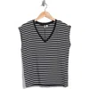 Nordstrom V-neck Pima Cotton T-shirt In Black- Ivory Joan Stripe