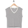 Nordstrom V-neck Pima Cotton T-shirt In Ivory- Navy Joan Stripe