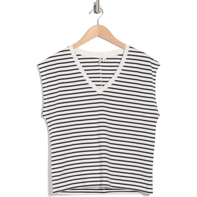 Nordstrom V-neck Pima Cotton T-shirt In Ivory- Navy Joan Stripe