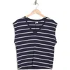 Nordstrom V-neck Pima Cotton T-shirt In Navy Night- Ivory Dex Stripe