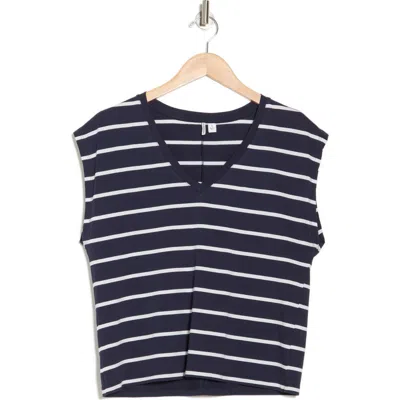 Nordstrom V-neck Pima Cotton T-shirt In Navy Night- Ivory Dex Stripe