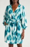 Nordstrom Vacation Linen Blend Robe In Teal Tide Floral Pigment