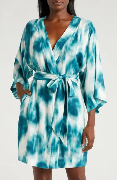 Nordstrom Vacation Linen Blend Robe In Teal Tide Floral Pigment