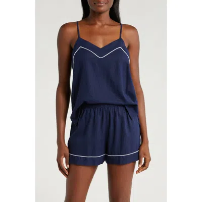Nordstrom Vacation Linen Blend Short Pajamas In Navy Peacoat