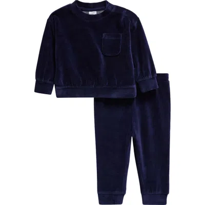 Nordstrom Babies'  Velour Top & Joggers Set In Navy Peacoat