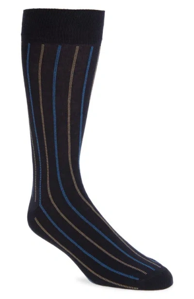 Nordstrom Vertical Stripe Cotton Blend Dress Socks In Black