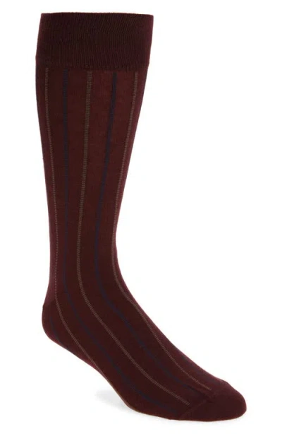 Nordstrom Vertical Stripe Cotton Blend Dress Socks In Burgundy