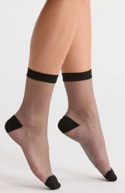 Nordstrom Vertical Stripe Sheer Crew Socks In Black