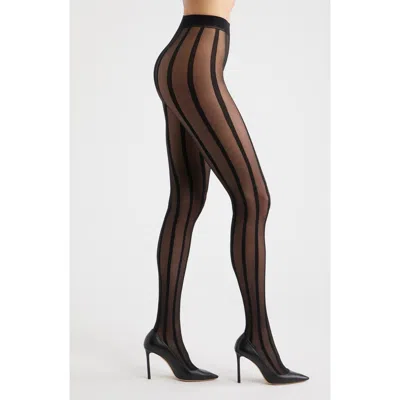 Nordstrom Vertical Stripe Sheer Tights In Black