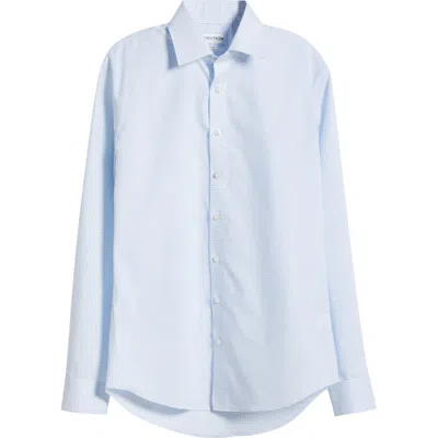 Nordstrom Victoria St. Trim Fit Microcheck Cotton Dress Shirt In Blue Aria Plaid