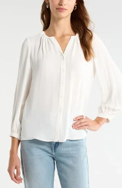 Nordstrom Shirred Long Sleeve Button Up Shirt In White