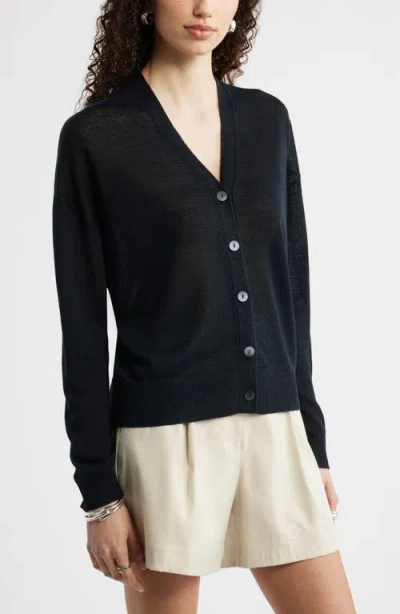 Nordstrom V-neck Linen & Viscose Cardigan In Animal Print