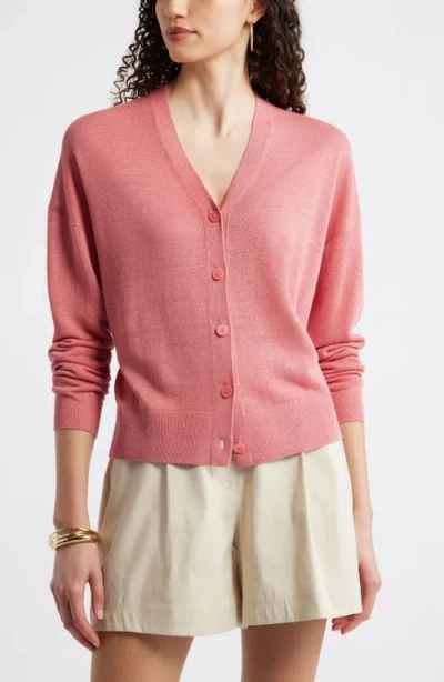 Nordstrom V-neck Linen & Viscose Cardigan In Multi