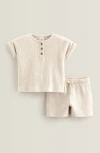 Nordstrom Babies'  Waffle Knit Henley & Shorts Set In Brown