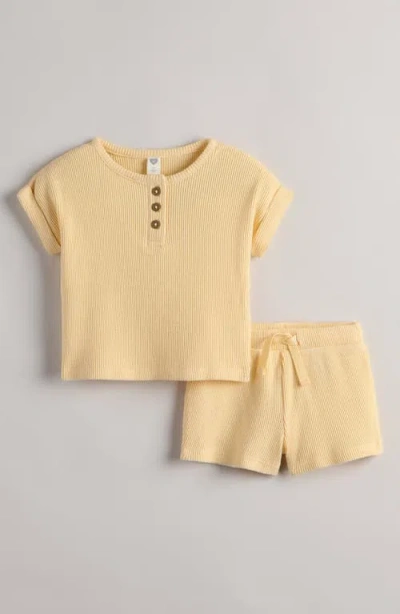 Nordstrom Babies'  Waffle Knit Henley & Shorts Set In Brown