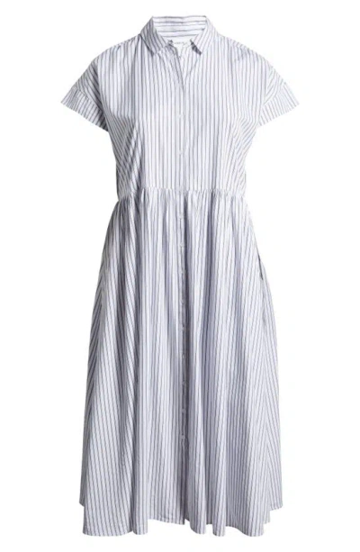Nordstrom Waist Seam Shirtdress In White- Navy Blazer Jenn Stripe