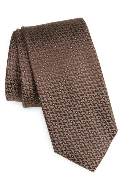 Nordstrom Walden Geo Jacquard Solid Silk Tie In Brown