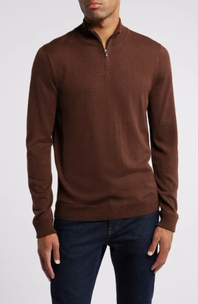 Nordstrom Washable Merino Quarter Zip Sweater In Brown Bitter