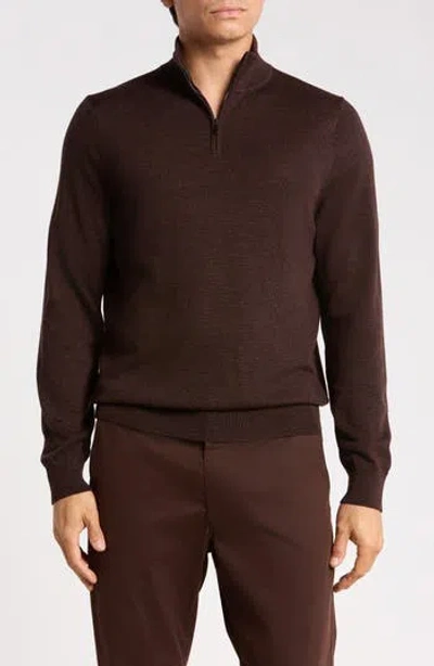 Nordstrom Washable Italian Merino Wool Quarter Zip Sweater In Brown