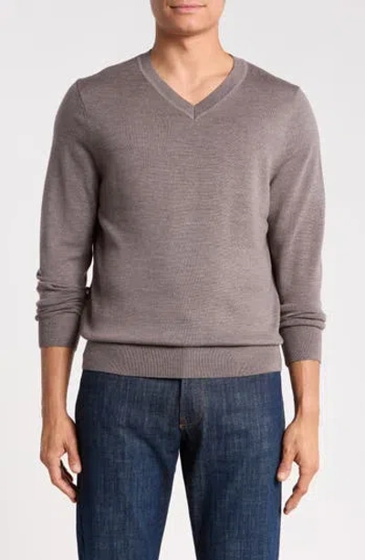 Nordstrom Washable Merino Wool V-neck Sweater In Brown Morel Heather
