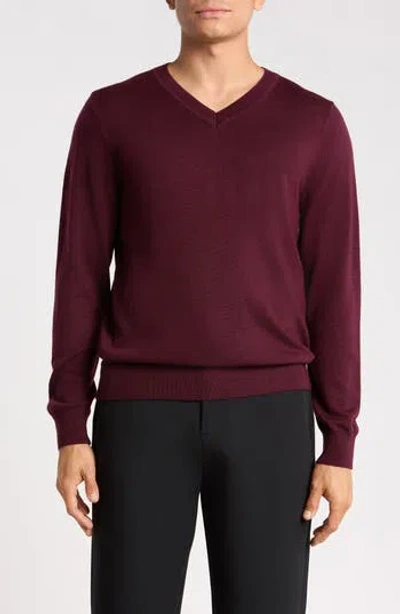 Nordstrom Washable Merino Wool V-neck Sweater In Burgundy Royale