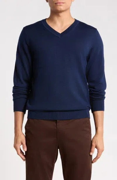 Nordstrom Washable Merino Wool V-neck Sweater In Navy Iris