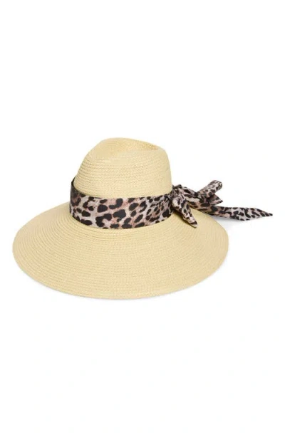 Nordstrom Wide Brim Hat With Leopard Print Scarf In Metallic