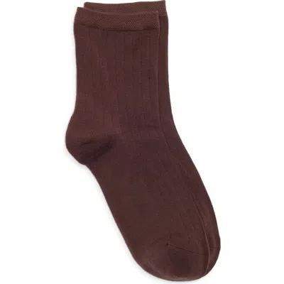 Nordstrom Wide Rib Ankle Socks In Brown Roast