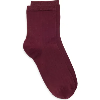 Nordstrom Wide Rib Ankle Socks In Burgundy Tannin
