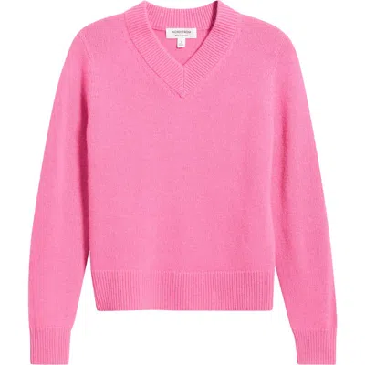 Nordstrom Wool & Cashmere High V-neck Sweater In Pink Boss