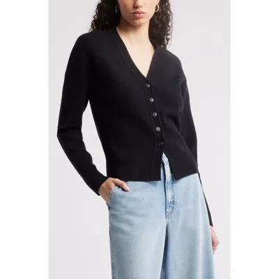 Nordstrom Wool & Cashmere V-neck Sweater In Black Rock