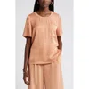 Nordstrom Rib Trim Woven T-shirt In Tan Cork