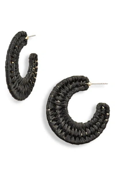 Nordstrom Woven Raffia Hoop Earrings In Black