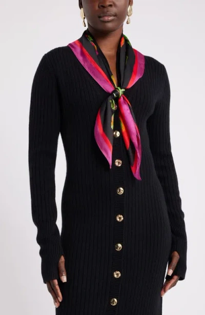 Nordstrom X Harlem's Fashion Row Harbison Print Silk Square Scarf In Black- Red Poppy Border