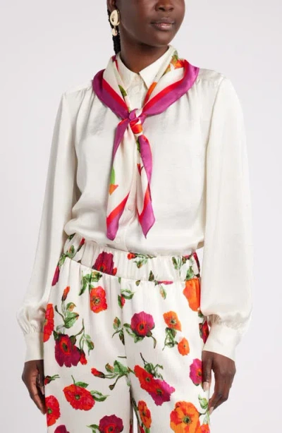 Nordstrom X Harlem's Fashion Row Harbison Print Silk Square Scarf In Ivory- Red Poppy Border