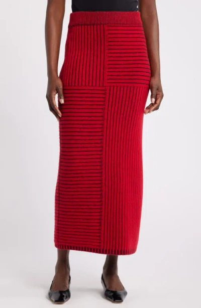 Nordstrom X Harlem's Fashion Row Harbison Rib Wool & Cashmere Maxi Sweater Skirt In Red Bloom- Black