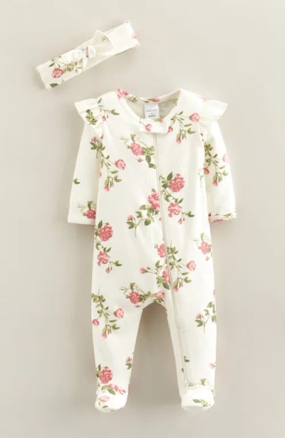Nordstrom Zip Front Footie & Headband Set In Neutral