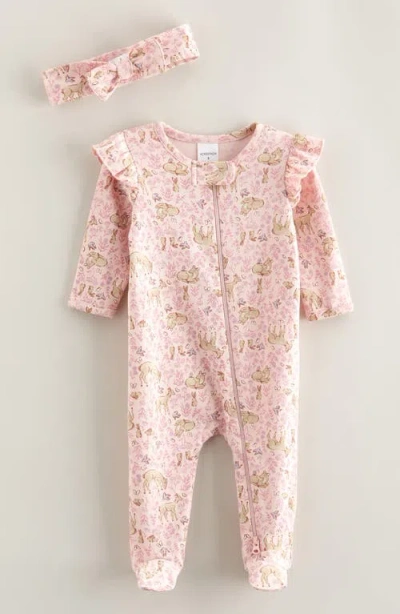 Nordstrom Babies'  Zip Front Footie & Headband Set In Pink