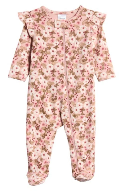 Nordstrom Zip Front Footie & Headband Set In Pink Lotus Everly Floral