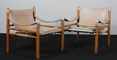 Pre-owned Norell Möbel Ab Arne Norell Scirocco Lounge Chairs With Ash Frame And Leather Cushions In Brown