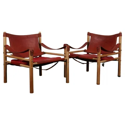 Pre-owned Norell Möbel Ab Arne Norell Scirocco Lounge Chairs With Ash Frame And Leather Cushions In Brown