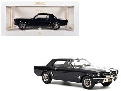 Norev 1965 Ford Mustang Hardtop Coupe Nightmist Blue Metallic With White Stripes 1/18 Diecast Model Car By
