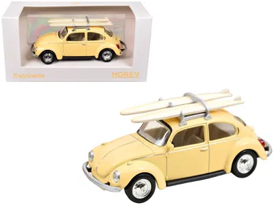 Norev 1973 Volkswagen Beetle 1303 Pastel Yellow With Roof Rack And 2 Surfboards 1/43 Diecast Model Car By 