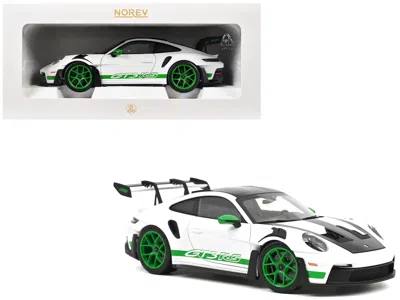 Norev 2022 Porsche 911 Gt3 Rs Weissach Pack White With Green Stripes And Carbon Hood And Top 1/18 Diecast 