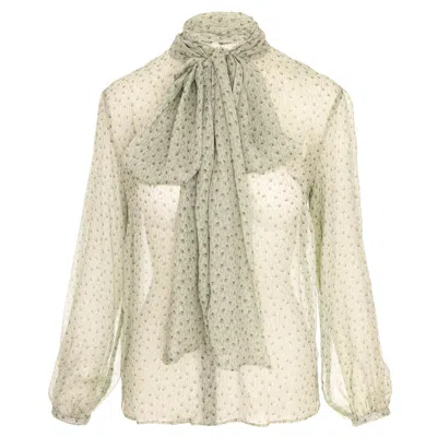 Noria Anis Women's Green Georgette Bow-tie Neck Silk Blouse