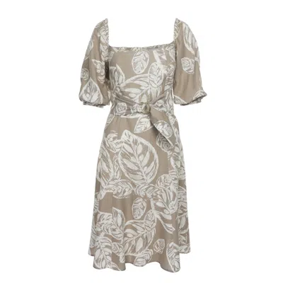Noria Anis Women's Neutrals / White Catarino Puff Sleeves Midi Dress In Beige