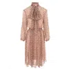 Noria Anis Women's Pink / Purple / Neutrals Plumeria Pussy-bow Silk Chiffon Midi Dress In Pink/purple